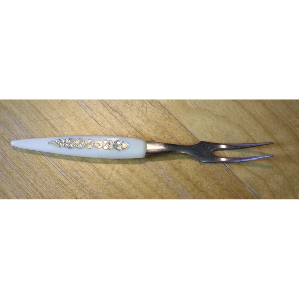12 Little Cocktail Forks Mini Stainless Steel MCM Gold Embellished Handles
